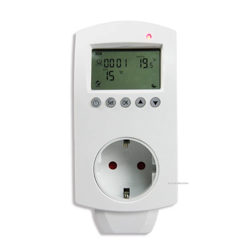 LCD Display 16A Digital Room Plug In Thermostat Socket For Electric