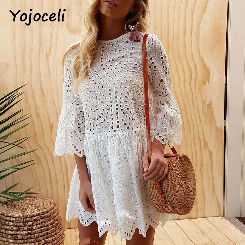 Yojoceli/2018 летнее сексуальное кружевное платье для женщин круглый вырез