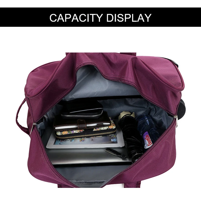 Simple Large Capacity Wheel Trolley Bag Ladies Aircraft Bag Men's Foldable Portable hand Travel Bag Multi-function/Black Purple