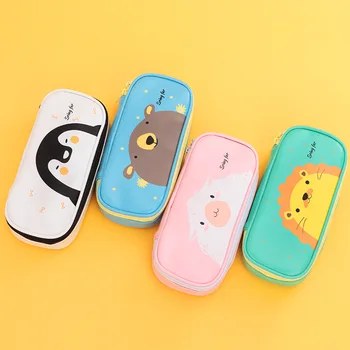 

Kawaii animal Pencil Case Big capacity zipper pu leather pencil bag for kids Stationery office school supplies Escolar Papelaria
