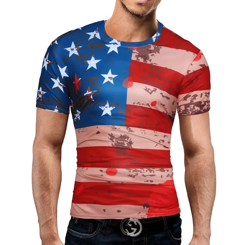 RJRA Men's American Flag Print Short Sleeve T-Shirt - Patriotic Graphic Tee, Medium