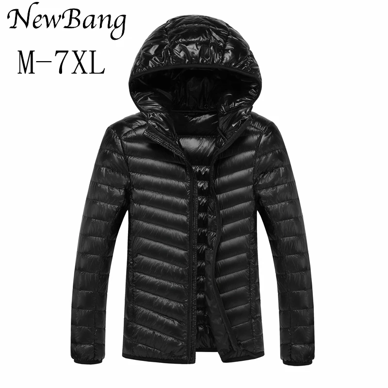 Beste NewBang Merk 8XL 9XL 10XL mannen donsjack Ultra Licht Donsjack Mannen Lichtgewicht Veer Hooded Warm Draagbare Winter jas
