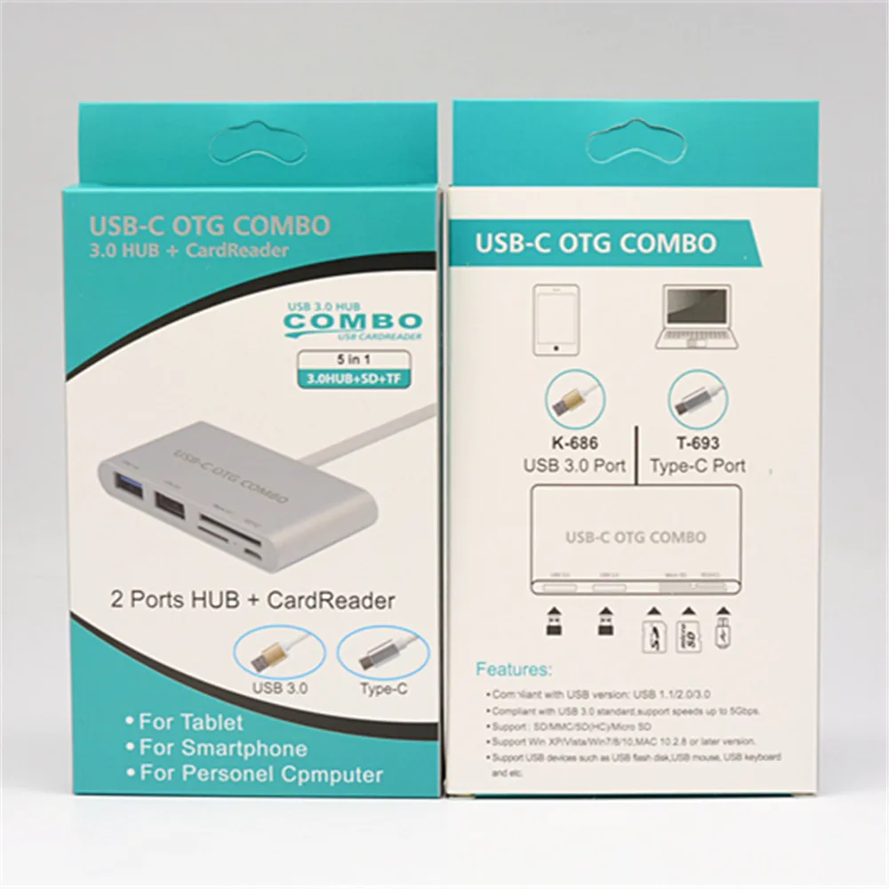 Тип-c 5 в 1 концентратор и кардридер USB-C OTG комбо