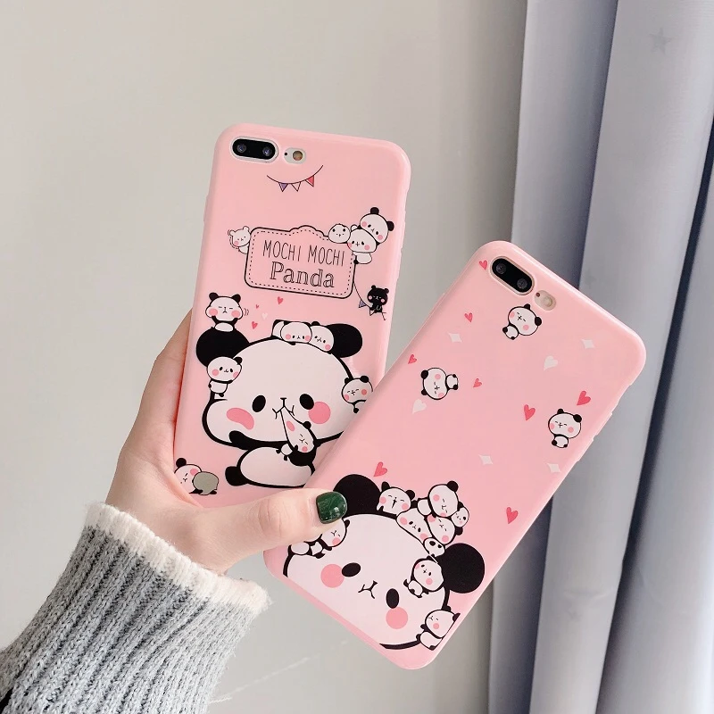 Matte Phone Case For iPhone X XS Max XR 6 6S 7 8 Plus Cute Cartoon Panda Pink Soft Silicon Iphone S Back Cover |