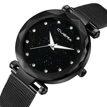 

Night Flash Starry Sky Dial Creative Diamond Women Fashion Gift Stainless Steel Band Analog Quartz Ladies Vintage Wristwatch