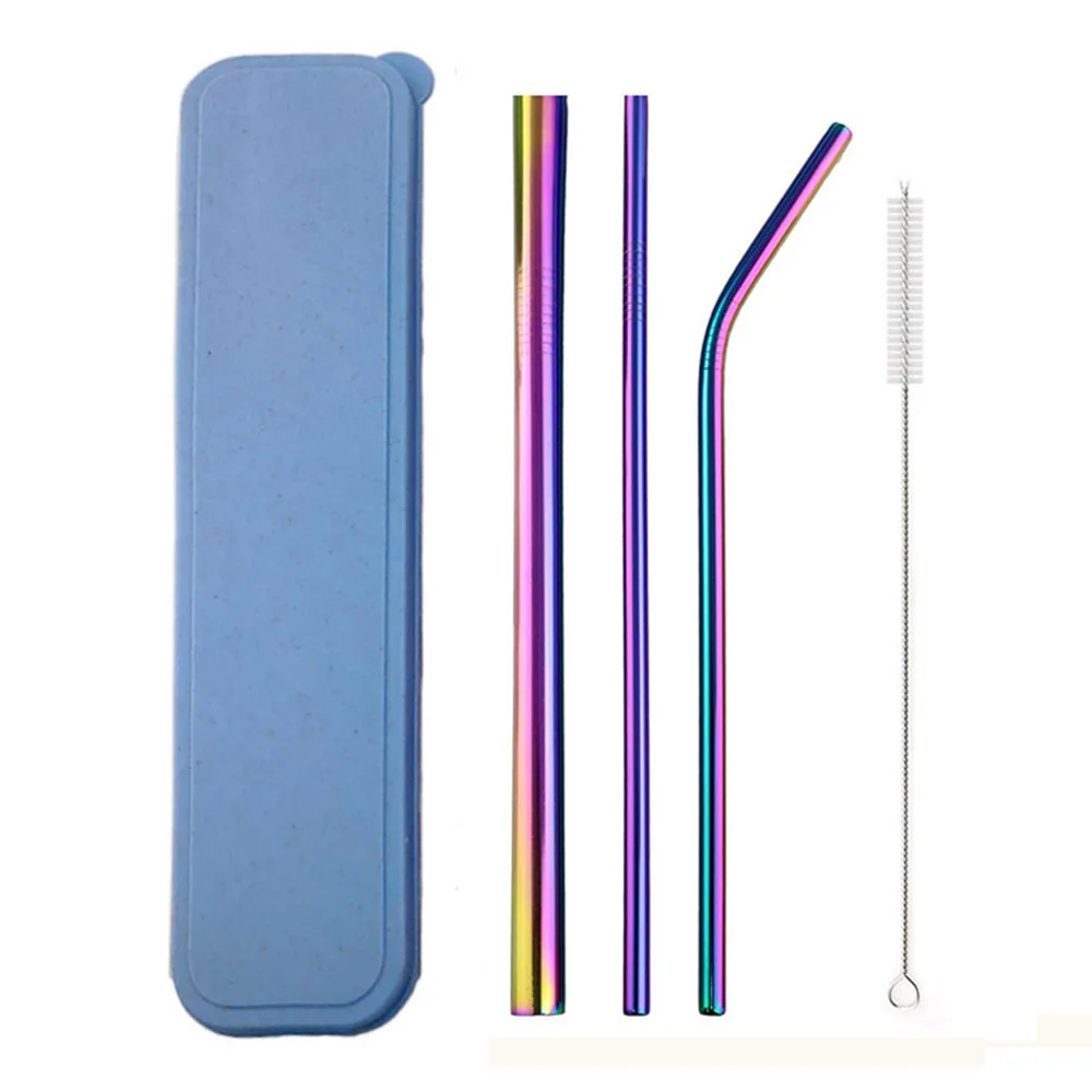 

5Pcs/Set Colorful 304 Stainless Steel Straws Set Box Reusable 12mm Milkshake Drinking Straw Bent Metal Straw with Cleaner Brush