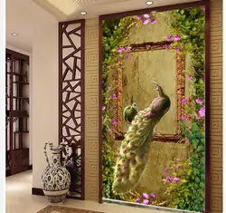 Украшение дома 3d ванная комната обои Европейский стиль цветы павлин Вход живопись гостиной 3d обои