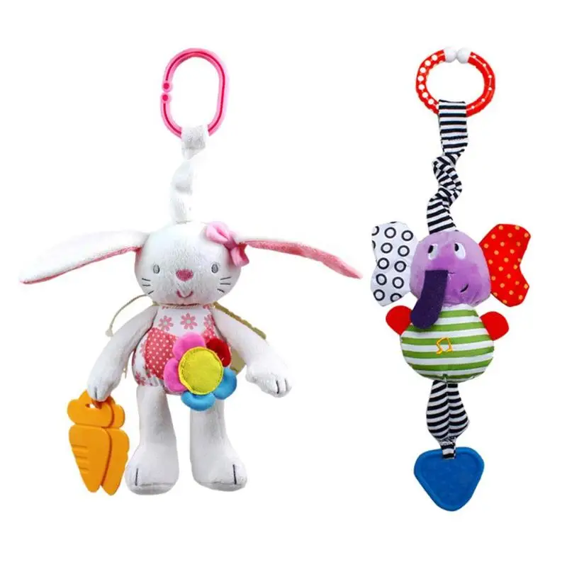 

Plush Toys Baby Cartoon Hang Rattles Dolls Teether Bed Stroller Pram Hanging Ring Soft Elephant Type Color send by random