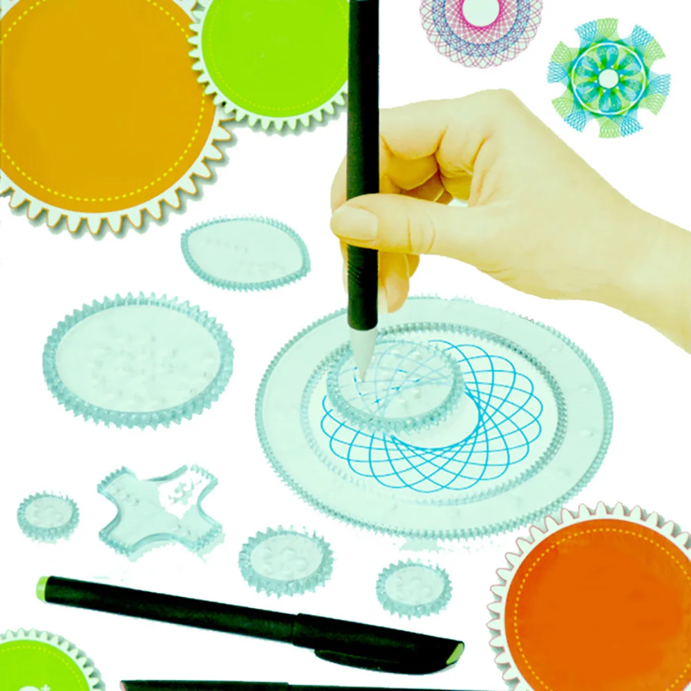 Drawing rulers,Spirograph deluxe set Spiral Designs Interlocking Gears& Wheel,adult& kid's educational toy,creative toy pens