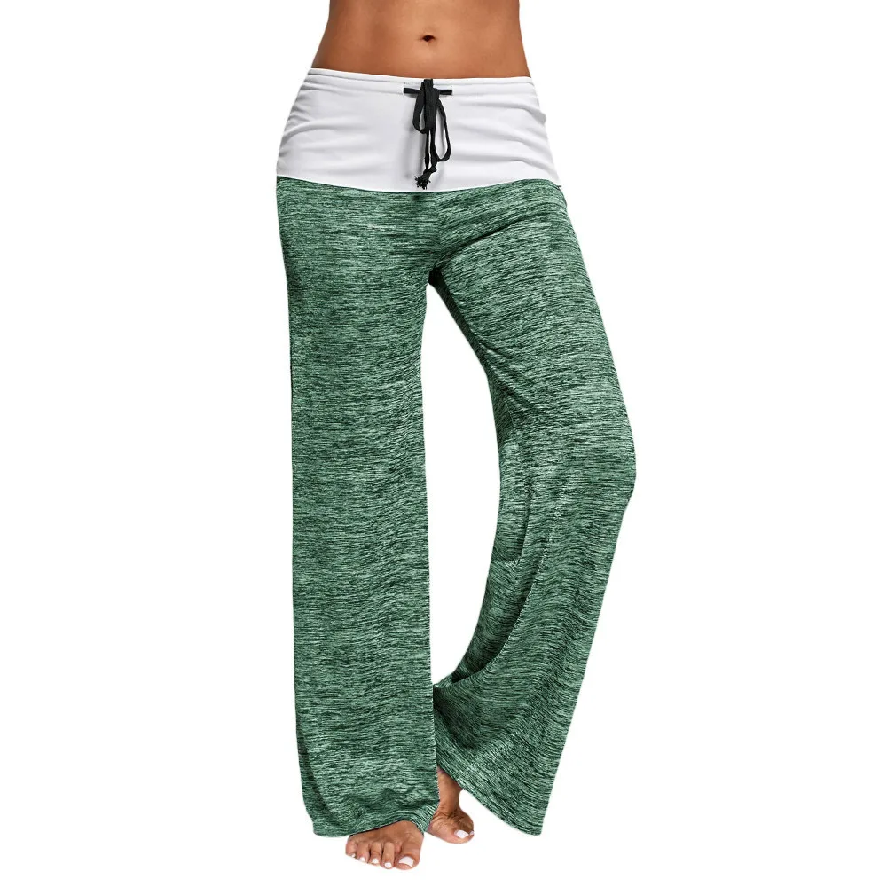 Women High Waist Wide Leg Pant Fold Over Palazzo yoga pants women ...