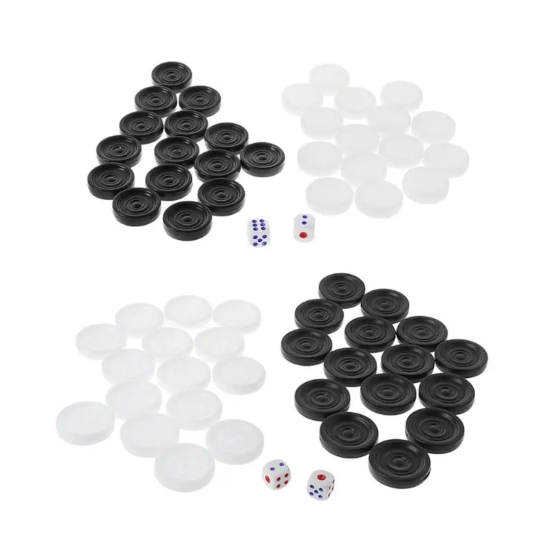 

30pcs Black & White Backgammon Chess Plastic International Draughts Checkers Backgammon Chess