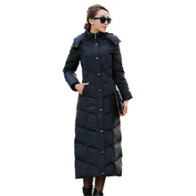 Европейский X-long пуховик женский зимний длинный размера плюс тонкий колено вниз верхняя одежда женский толстый с капюшоном парка пальто C348