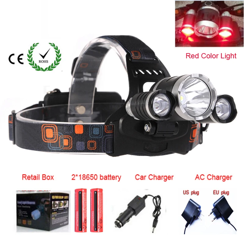 18650 Battery+AC Charger US BT 40000 LM 5X XM-L T6 LED USB Headlight Torch Lamp