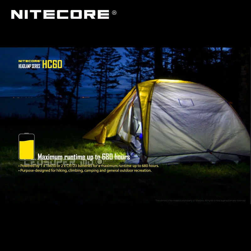Содержит аккумулятор 3400 мАч Nitecore HC60 CREE XM L2 U2 светодиодный 1000 Люмен USB