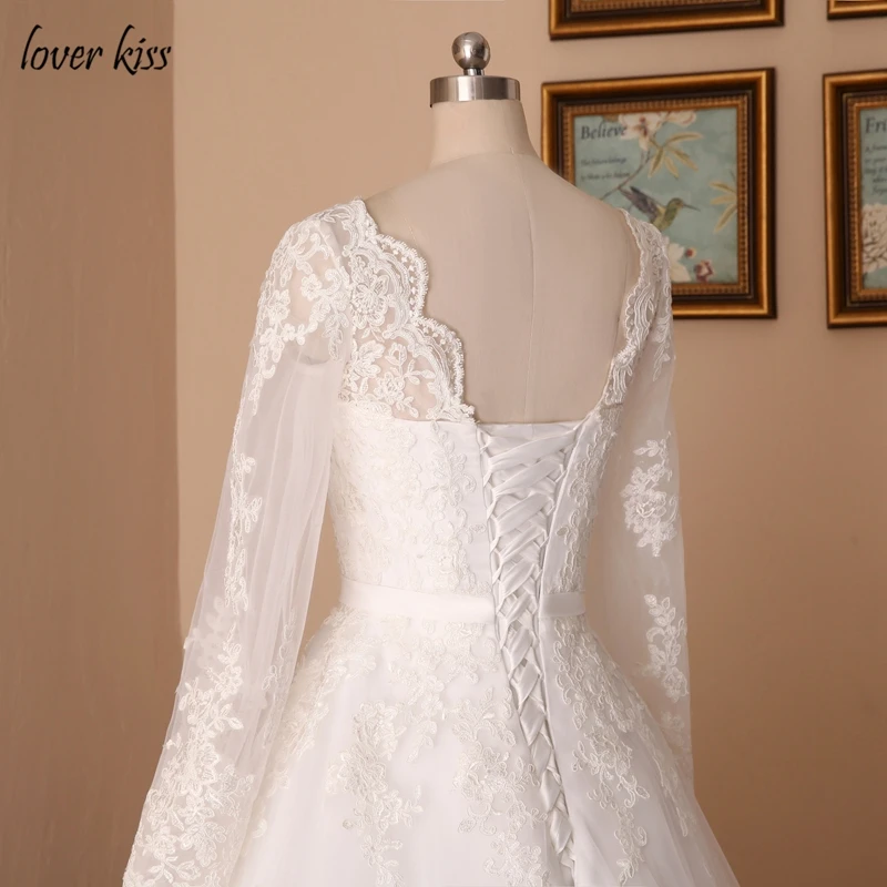 Lover Kiss Vestido De Noiva Custom Sheer Tulle Long Sleeve Wedding Dress Corset Back Lace Ball Gown Bridal Gowns For Weddings 9
