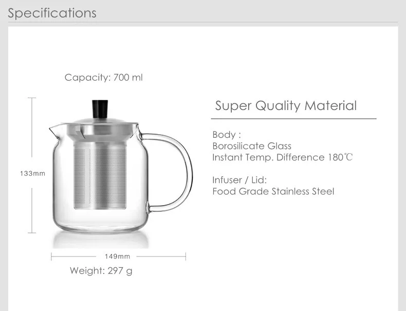 Современный стеклянный чайник с заваркой из нержавеющей стали 700 мл, чашка, термостойкая стеклянная посуда для напитков, боросиликатная стеклянная посуда