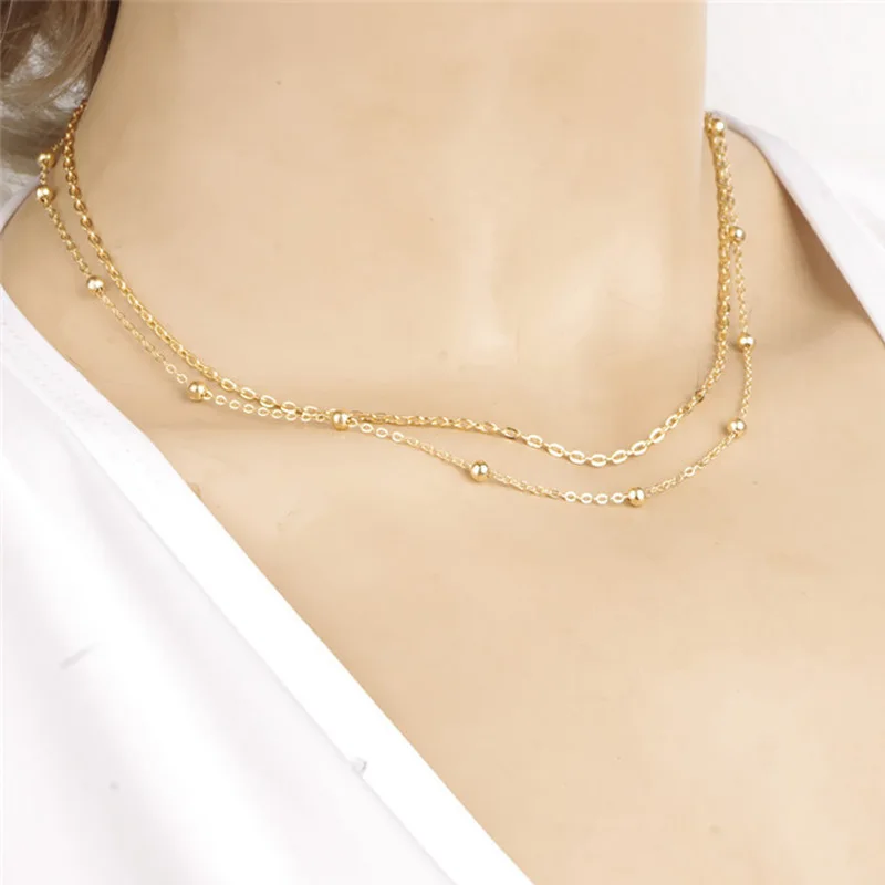 2015 New Fashion Gold Small Copper Ball Beads Double Chain Choker