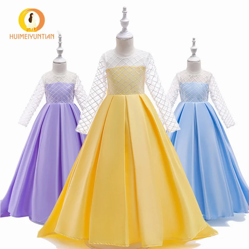 

Summer Dress For Kids Girl New Mesh Long-Sleeved Trailing Stage Host Prom Evening Princess Dress For Kids 4-12 Age Costumes