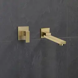 Смеситель для ванной комнаты, латунь, настенная раковина, смеситель с одной ручкой, 2 отверстия в стене, горячий и холодный матовый золотой