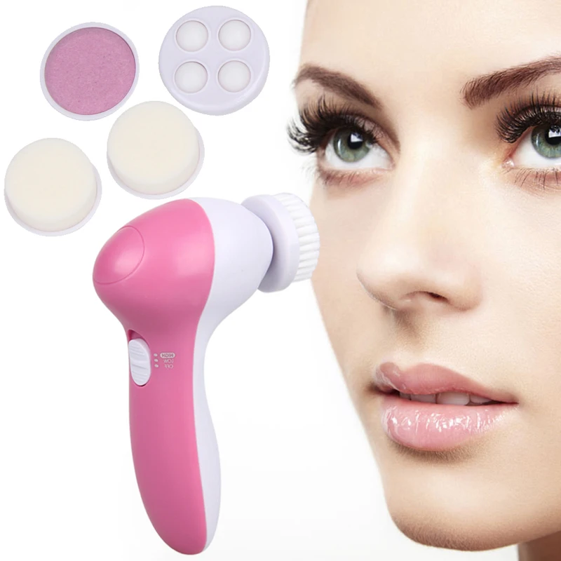 Deep Cleansing 5 In 1 Electric Facial Cleaner Pore Cleanser Face Skincare Brush Massager Vibrator Electric Facial Cleansing Tool