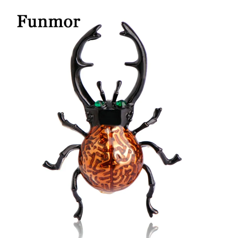 Funmor маленькая эмалированная черная брошь с жуком золотого цвета реалистичная