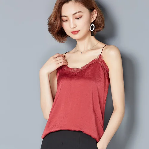 Vente Nouveau LVTCH été taille unique en mousseline de soie chemise col en V couleur unie sans manches bureau dame travail chemises décontractées