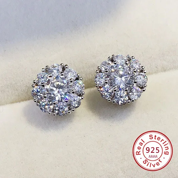 Hot Sale Authentic 100% silver color Romantic Small Flower Clear CZ Stud Earrings for Girls Women Fine Jewelry