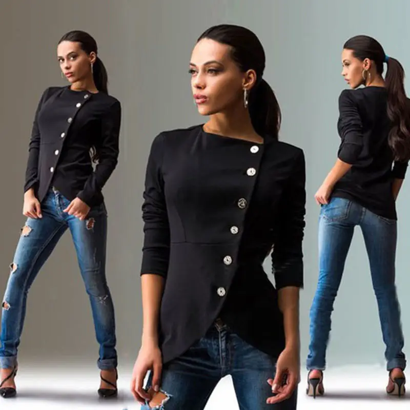 Women's Fashion Slim Button Casual Business Jackets Sexy Office Ladies