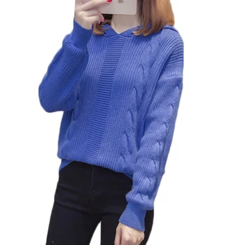 

Women Sweater 2018 New Pullover Hooded Twist Knitwear Long-sleeved Loose Short Bottoming Sweater Spring Autumn Female Clothes