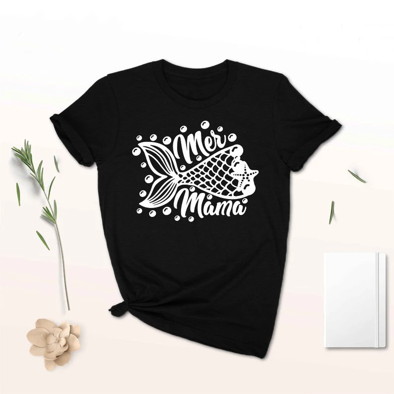 Футболка с надписью Mer Mama Mermaid хипстерские повседневные топы для мамы и дочки в