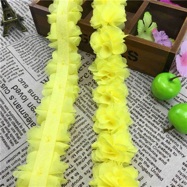 1Yard 12 colors Flower 3D Chiffon Lace Trim Ribbon Fabric for Applique Sewing Wedding Dress Decoration Accessories Supplies 5cm - Цвет: yellow