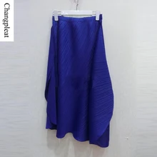 Changpleat Дизайн Классическая Женская юбка Новинка Miyak плиссированная однотонная эластичная талия синяя модная юбка плюс размер Летняя асимметричная