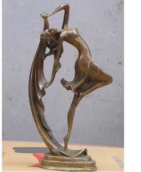 

Copper Brass CHINESE crafts decor ation Asian 13" Western Art Bronze sculpture Poiovetsian Dance belle Banderole Ribbon Statue