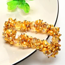 Браслеты для женщин, натуральный жемчуг, кристалл, очаровательный браслет, Золотая Модная бижутерия, цепочка