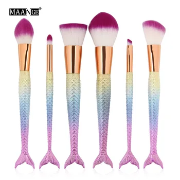 

6pcs Mermaid Cosmetic Makeup Brushes Set Foundation Powder Blush Eye Shadow Contour Blending Fish Beauty Make Up Tools Maquiagem