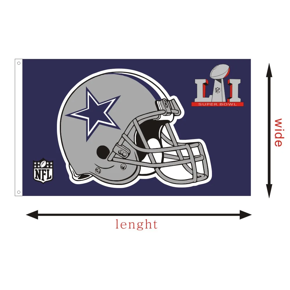Custom 2017 SUPER BOWL Waterproof NFL banners,Dallas Cowboys team flags,size 3x5FT, printed