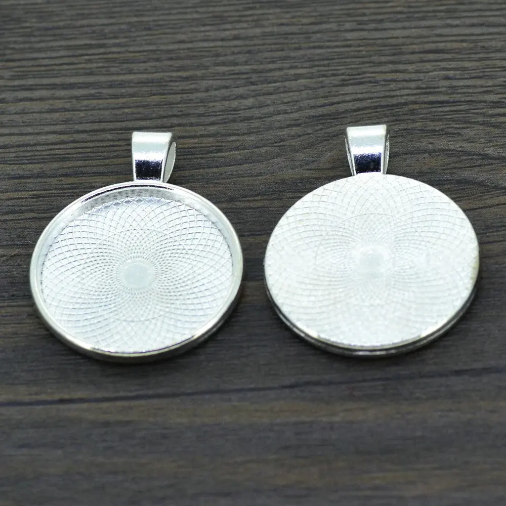 

10pcs 25mm silver plated necklace pendant setting cabochon cameo base Tray bezel blank jewelry making findings