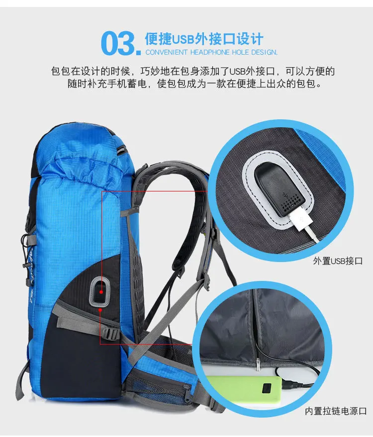 45L большой емкости путешествия на открытом воздухе альпинистская сумка водонепроницаемый usb зарядка спортивный рюкзак Кемпинг Туризм нейлоновая сумка Taschen