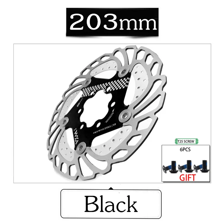 VXM Велосипедный тормозной охлаждающий диск плавающий ледяной ротор для MTB шоссейного велосипеда 203 мм 180 мм 160 мм 140 мм охлаждающие тормозные роторы детали велосипеда - Цвет: 203mm Black