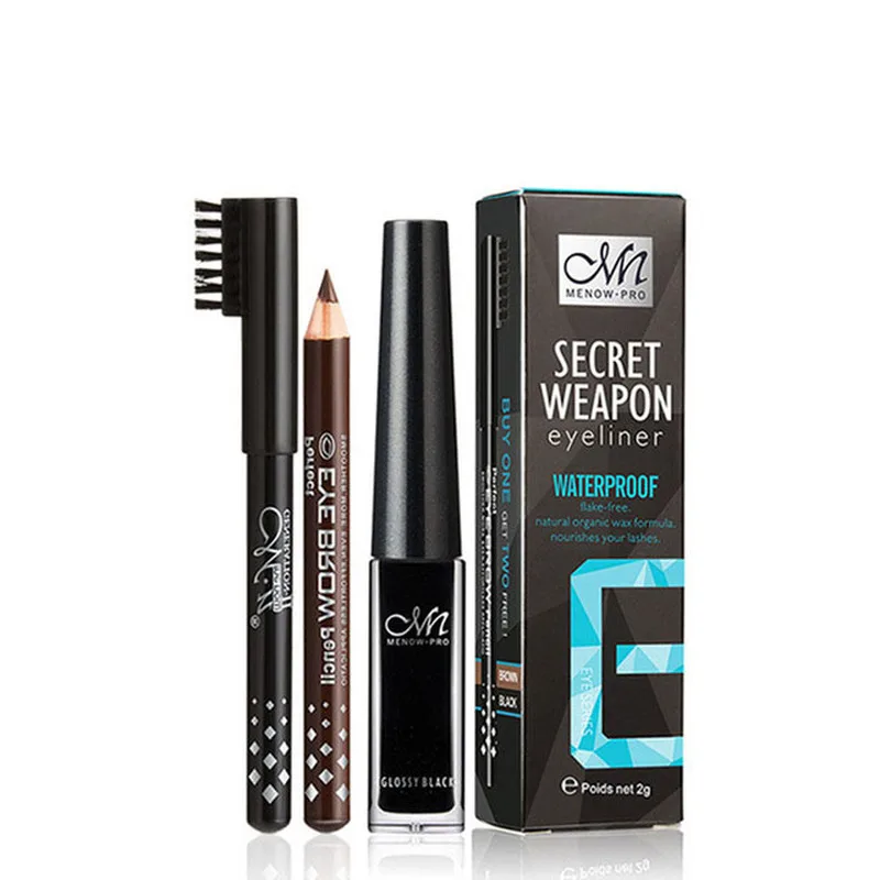 

Eyeliner Pencil and Eyebrow pen Black Brown Two-color 3 Piece Set Quick-drying Lasting Not Blooming Eye Liner for Face Makeup