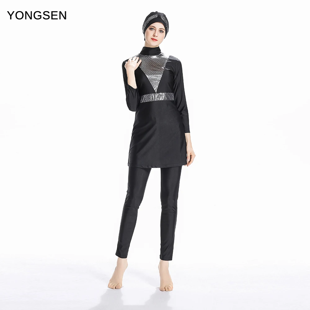 

YONGSEN 2019 New Plus Size Burkinis Muslim Printed Islamic Swimwear Women Muslim Swimsuit Full Cover Modest Hijab Swimming Suit