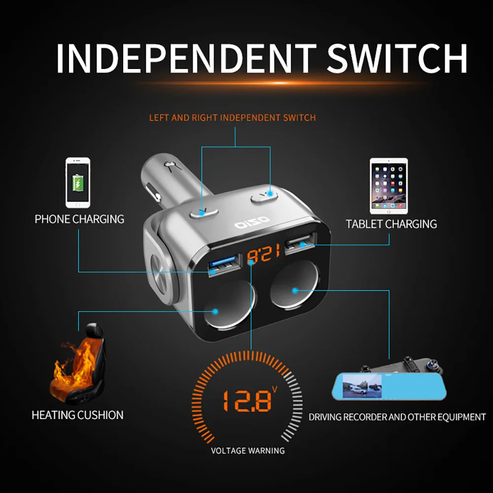 QC3.0+ 2.4A двойной USB автомобильный прикуриватель сплиттер розетка адаптер 90 Вт Светодиодный контроль напряжения авто USB конвертер штекер