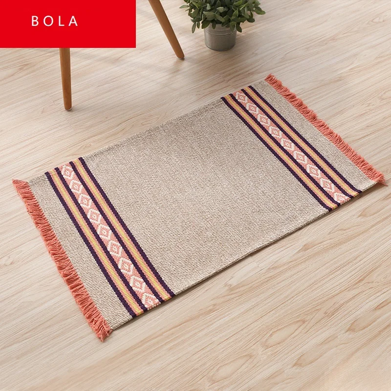 Винтажный ковер с геометрическим узором из хлопка с кисточками, окрашенный в пряже домашний декор, ретро-коврики для дивана, гостиной, спальни