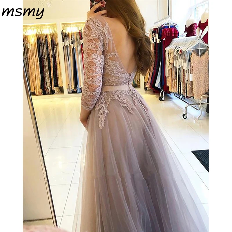 Modest Lace Appliques Tulle Bridesmaid Dresses With Sleeves