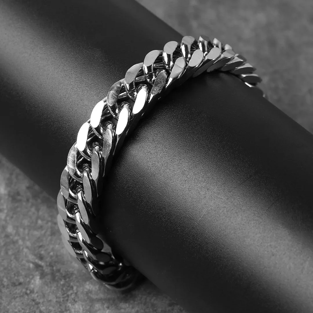 Classic Vintage Stainless Steel Bracelet Hip Hop Stylish Silver Color 6 Size Hand Chain Punk Rock Jewelry Accessories For Men
