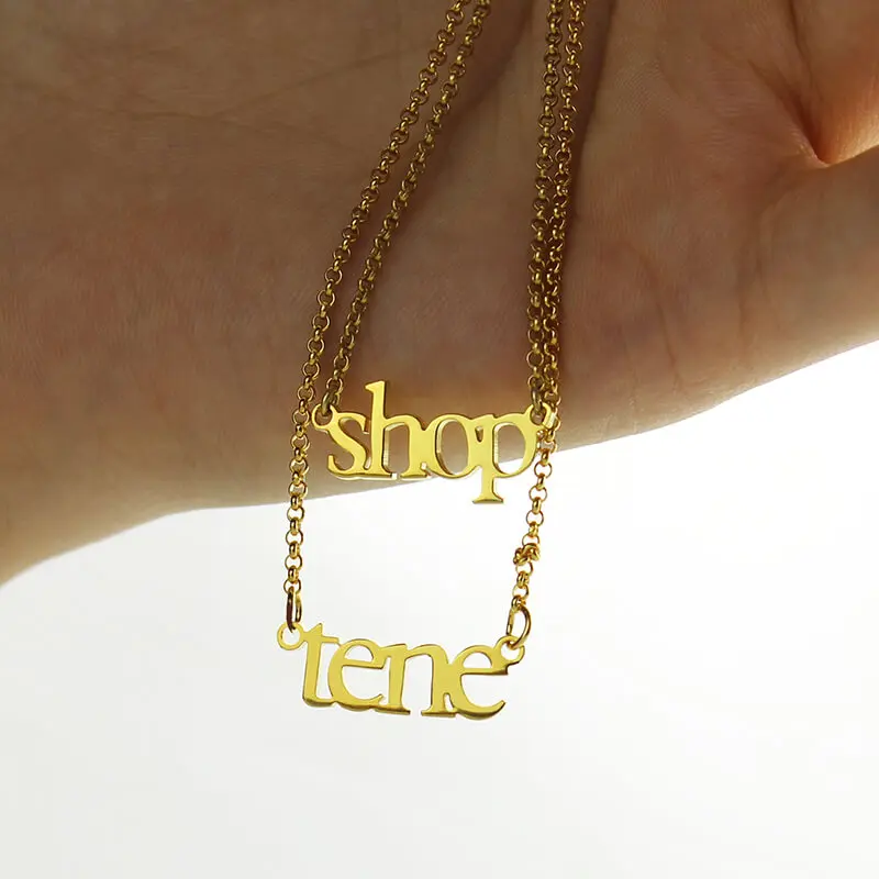 Пользовательское имя ожерелье из двойной цепи мини имя ожерелье золотого цвета Детские имена ожерелье Пара ожерелье BFF ювелирные изделия