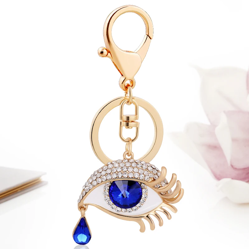 2017 Evil Eye Crystal Key Chains Key Rings Holder for Women Rhinestone Purse Bag Buckle Pendant