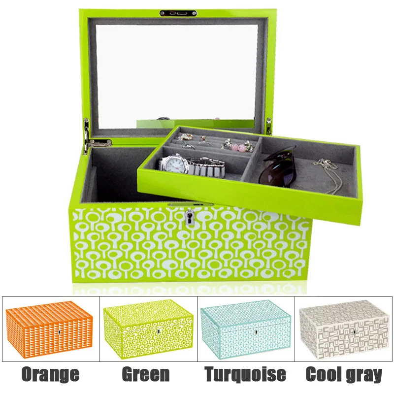 Wooden Jewel box Piano finish wood jewelry storage case and watch box HIGH END quality with Fishion pattern charming simulation piano style jewelry storage box with wind up music effect