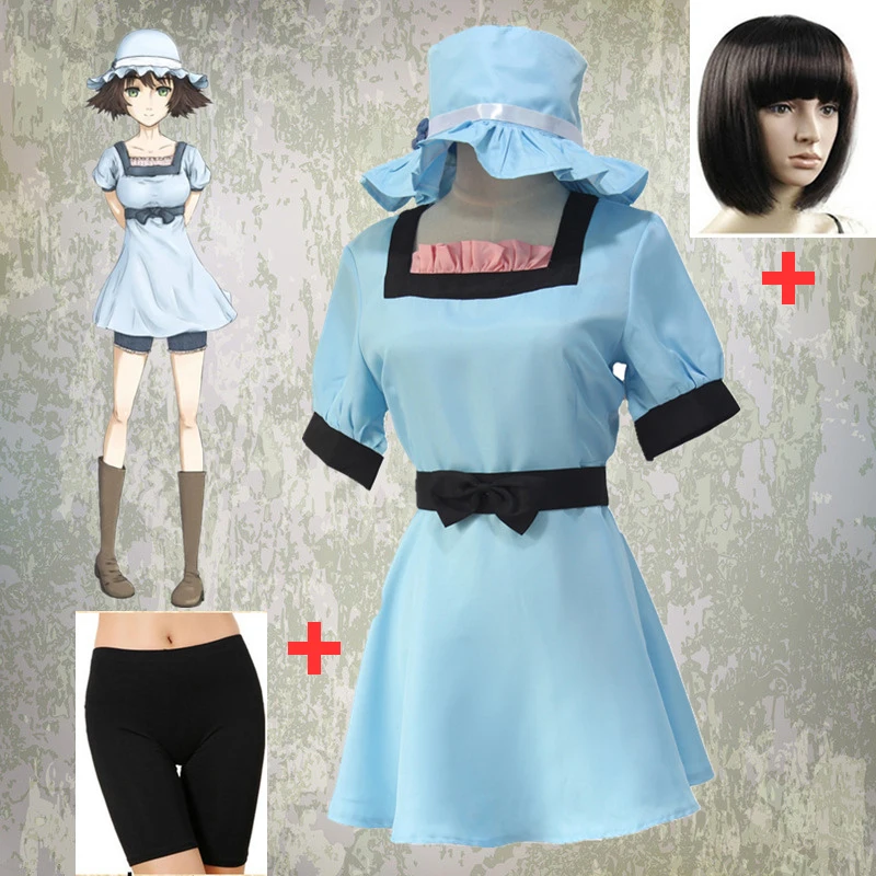 

2019 Japanese Anime Steins Gate Shiina Mayuri Cosplay Costume Blue Dress with Hat Party Role Play Dresses Halloween costumes