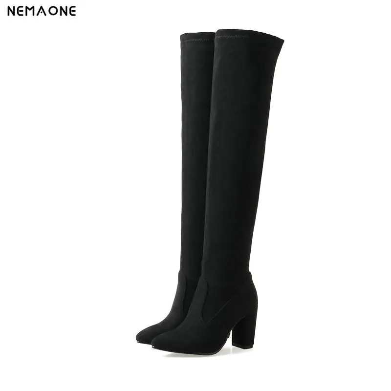 

New high Heels over the knee women boots suede leather ladies spring autumn Boots poined toe party dress shoes woman big siz 46